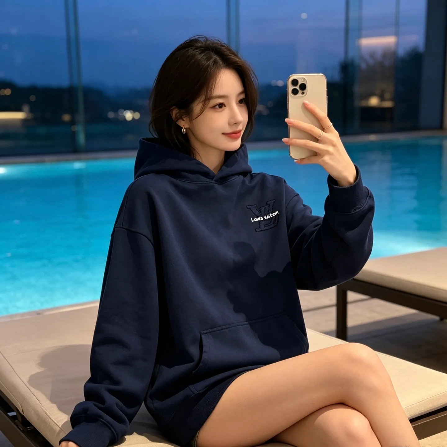 Louis Vuitton/Louis Vuitton tatami embroidered letter logo hole hooded sweatshirt